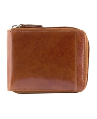 Shop Mancini Casablanca Collection Men's Rfid Secure Center Zippered Wallet With Removable Passcase In Cognac