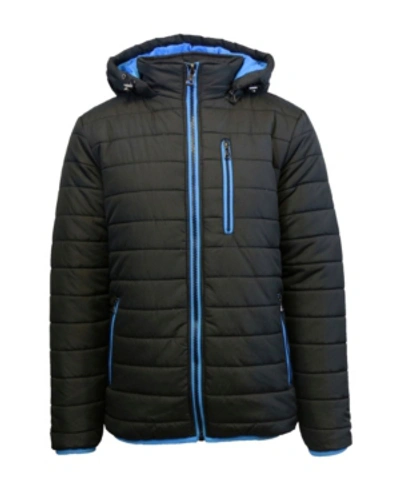 Shop Galaxy By Harvic Spire By Galaxy Men's Puffer Bubble Jacket With Contrast Trim In Black-royal Blue