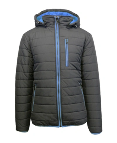 Shop Galaxy By Harvic Spire By Galaxy Men's Puffer Bubble Jacket With Contrast Trim In Charcoal-royal Blue