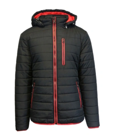 Shop Galaxy By Harvic Spire By Galaxy Men's Puffer Bubble Jacket With Contrast Trim In Black-red