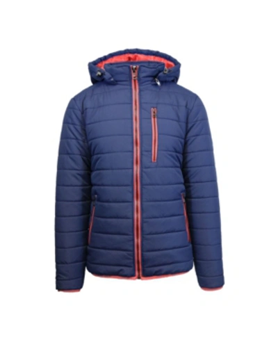 Shop Galaxy By Harvic Spire By Galaxy Men's Puffer Bubble Jacket With Contrast Trim In Navy-red