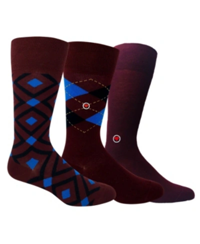 Shop Love Sock Company Men's Organic Cotton Patterned Socks Bundle, 3 Pack In Burgundy Combo