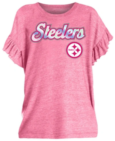 Shop 5th & Ocean Big Girls Pittsburgh Steelers Ruffle Foil T-shirt In Pink
