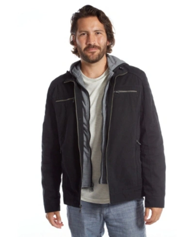 Shop Px Men's Layered Vegan Leather And Knit Hooded Jacket In Black