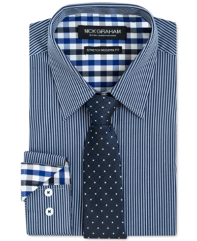 Shop Nick Graham Men's Modern-fit Dress Shirt & Tie In Navy/grey