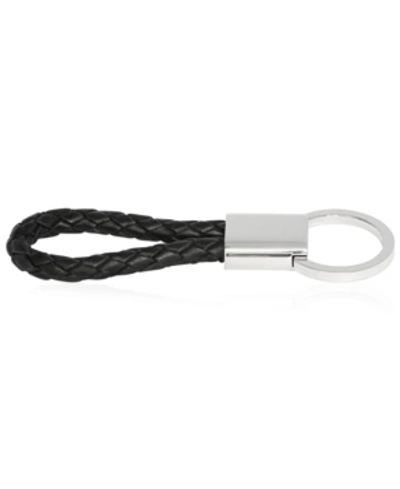 Shop Rhona Sutton Sutton Stainless Steel Braided Leather Key Ring In Black