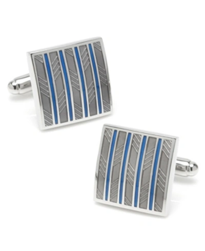 Shop Ox & Bull Trading Co. Ox Bull & Trading Co Striped Square Cufflinks In Blue