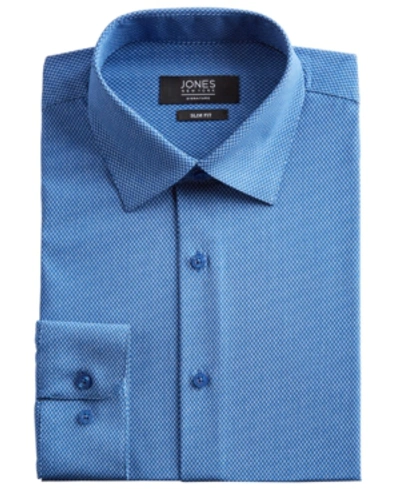Shop Jones New York Men's Slim-fit Performance Stretch Cooling Tech Blue/white Rectangle-print Dress Shirt