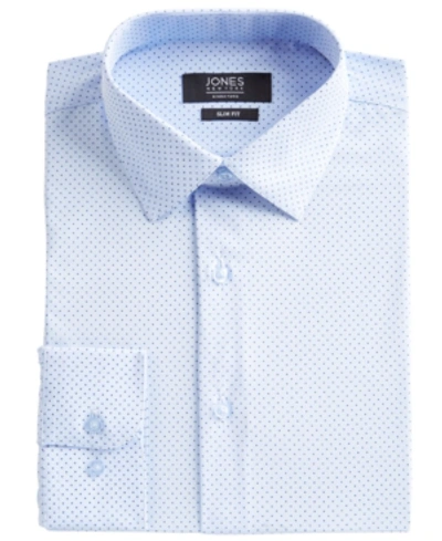 Shop Jones New York Men's Slim-fit Performance 4-way Stretch Tech Light Blue/navy Dot-print Dress Shirt