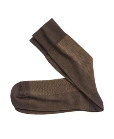Shop Johnston & Murphy Herringbone Panel Socks In Brown