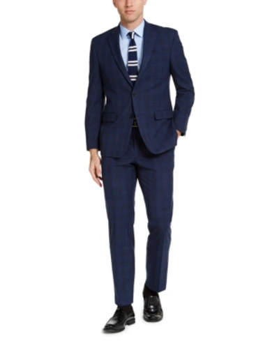 Shop Izod Men's Classic-fit Suits In Dark Blue Windowpane
