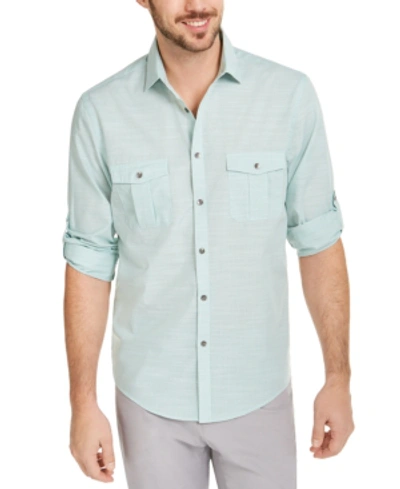 Shop Alfani Men's Warren Long Sleeve Shirt, Created For Macy's In Mid Tone Aqua