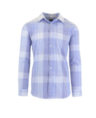 Shop Galaxy By Harvic Men's Long Sleeve Slim-fit Printed Cotton Dress Shirts In Blue-white