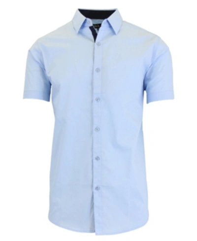 Shop Galaxy By Harvic Men's Slim-fit Short Sleeve Solid Dress Shirts In Light Blue