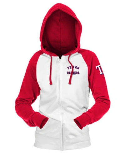 Shop 5th & Ocean Texas Rangers Women's Zip-up Contrast Hoodie In White/red