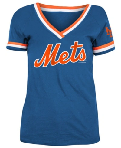 Shop 5th & Ocean New York Mets Women's Contrast Binding T-shirt In Royalblue/white/orange