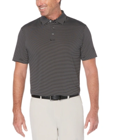 Shop Pga Tour Men's Short Sleeve Feeder Stripe Polo Golf Shirt In Caviar