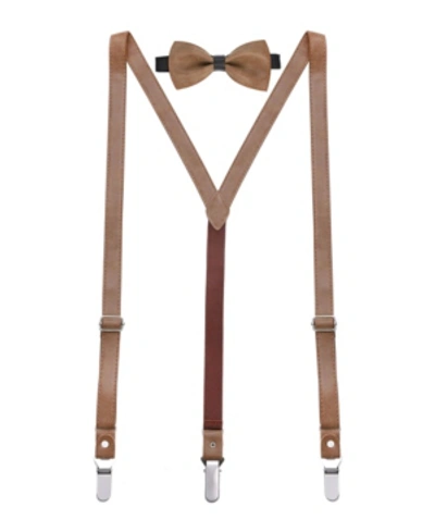 Shop Mio Marino Men's Suede Leather Suspenders Bow Tie Set In Brown