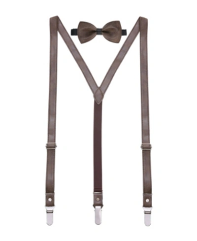 Shop Mio Marino Men's Suede Leather Suspenders Bow Tie Set In Dark Brown