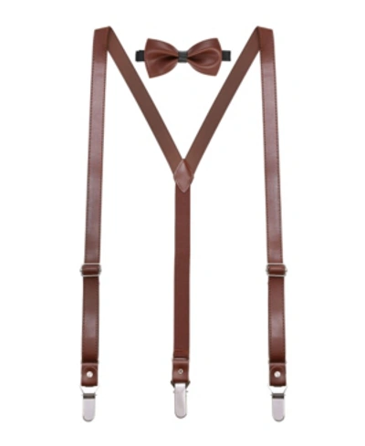 Shop Mio Marino Men's Suede Leather Suspenders Bow Tie Set In Brown