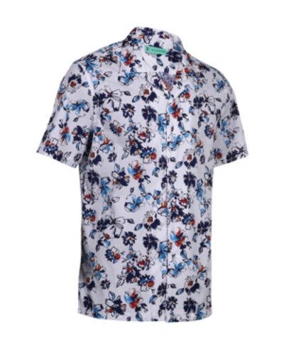 Shop Mio Marino Men's Hawaiian Print Cotton Dress Shirts In Azure