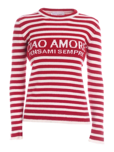 Giada Benincasa Ciao Amore Wool Sweater In Red In Rigato