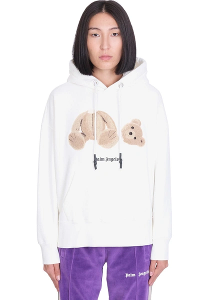 Shop Palm Angels Bear Over Hoody Sweatshirt In White Cotton