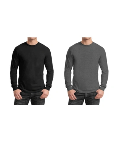 Shop Galaxy By Harvic Men's 2-pack Egyptian Cotton-blend Long Sleeve Crew Neck Tee In Black/charcoal