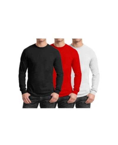 Shop Galaxy By Harvic Men's 3-pack Egyptian Cotton-blend Long Sleeve Crew Neck Tee In Black/red/white