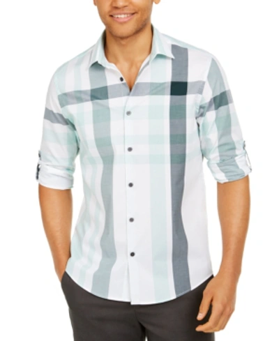 Shop Alfani Men's Broad Plaid Cotton Shirt, Created For Macy's In Deep Ocean Green