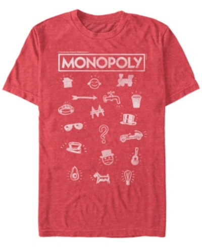 Shop Monopoly Men's Pieces Icon Stack Short Sleeve T-shirt In Red Heathe
