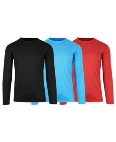 Shop Galaxy By Harvic Men's Long Sleeve Moisture-wicking Performance Tee, Pack Of 3 In Black/red/light Blue
