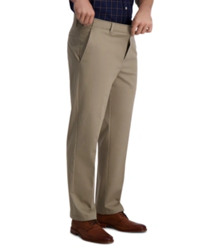 Shop Haggar Men's Premium Classic-fit Wrinkle-free Stretch Elastic Waistband Dress Pants In Beige