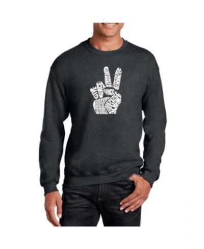 Shop La Pop Art Men's Word Art Peace Fingers Crewneck Sweatshirt In Gray