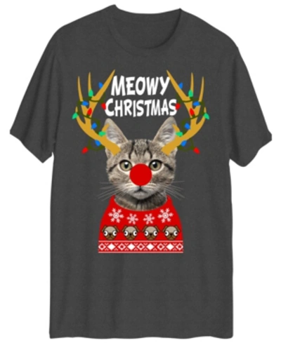 Shop Hybrid Men's Meowy Christmas Short Sleeve T-shirt In Charcoal