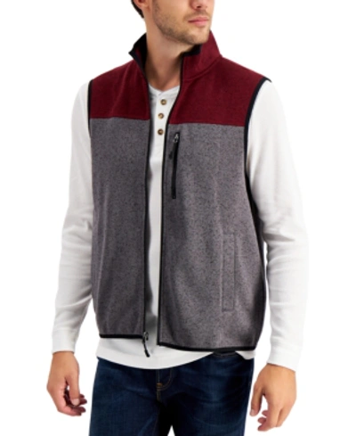 Shop Club Room Men's Colorblock Fleece Sweater Vest, Created For Macy's In Red Multi