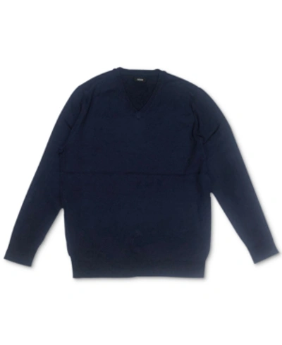 Shop Alfani Men's Solid V-neck Cotton Sweater, Created For Macy's In Neo Navy