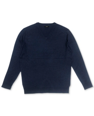 Shop Alfani Men's Solid V-neck Cotton Sweater, Created For Macy's In Indigo