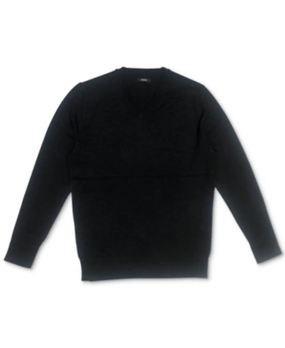 Shop Alfani Men's Solid V-neck Cotton Sweater, Created For Macy's In Deep Black
