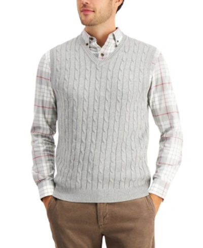 Shop Club Room Men's Cable-knit Cotton Sweater Vest, Created For Macy's In Soft Grey Heather