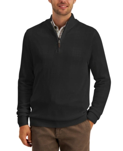 Shop Club Room Men's Quarter-zip Textured Cotton Sweater, Created For Macy's In Deep Black