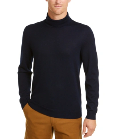 Club Room Men's Merino Wool Blend Turtleneck Sweater, Created For Macy's In Navy Blue
