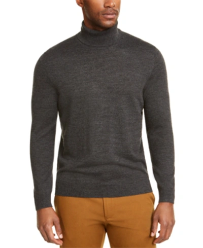 Shop Club Room Men's Merino Wool Blend Turtleneck Sweater, Created For Macy's In Ebony Heather