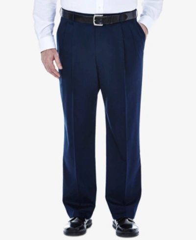 Shop Haggar Men's Big & Tall Premium No Iron Khaki Classic-fit Pleated Hidden Expandable Waistband Pants In Dark Navy