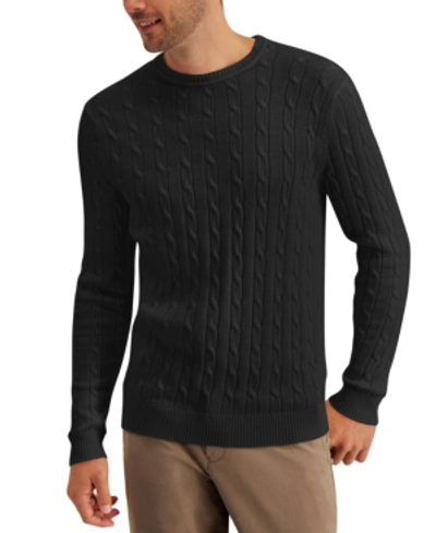 Shop Club Room Men's Cable-knit Cotton Sweater, Created For Macy's In Deep Black