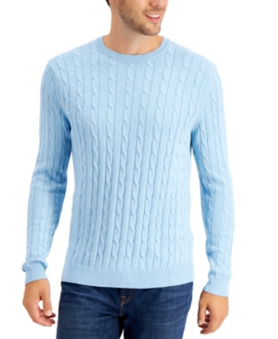 Shop Club Room Men's Cable-knit Cotton Sweater, Created For Macy's In Skylight