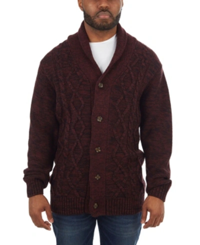 Shop X-ray Men's Shawl Collar Cable Knit Cardigan In Burgundy