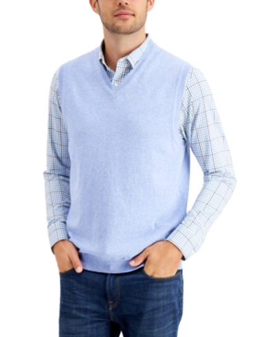 Shop Club Room Men's Solid V-neck Sweater Vest, Created For Macy's In Blue Yonder Heather