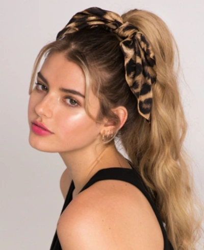 Shop Soho Style Leopard Print Scrunchie Bow In Honey Brown