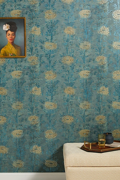 Shop York Wallcoverings French Marigold Textured Wallpaper In Blue